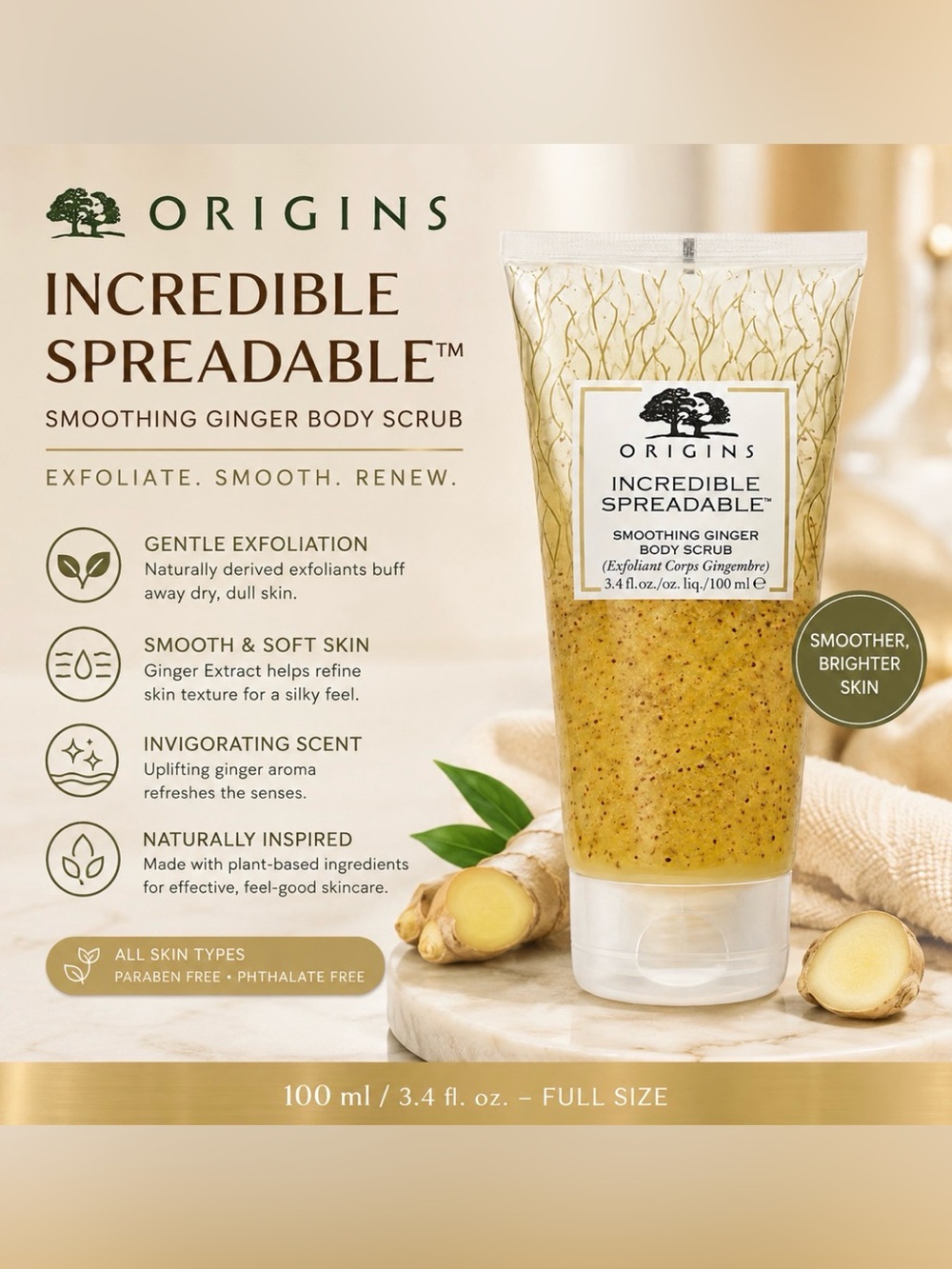 Origins Incredible Spreadable Smoothing Ginger Body Scrub 100ml
